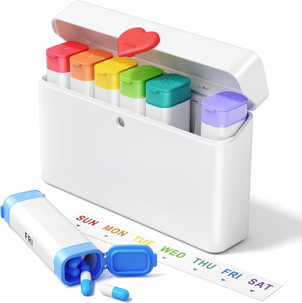 Daviky Pill Organizer 2 Mal am Tag - Große Kapazität Wöchentlich AM Pille Box mit Herz-Latch, 7 Tage Reise Pille Fall, niedliche Medizin Organizer für Medikamente, Vitamine, Ergänzungen