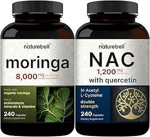 NatureBell Moringa Oleifera 8000mg Per Serving & NAC Supplement (N-Acetyl Cysteine) with Quercetin, 1,200mg Per Serving Bundle 2 Pack | Made with Organic Moringa Leaf Powder | Double Strength A