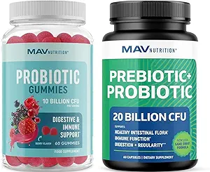 Probiotici & Prebiotici capsule e Probiotic Gummies | Salute, Digestione e Supporto Immune Bundle | Gummies con 20 miliardi di CFU, Vitamina C e Acido Folico
