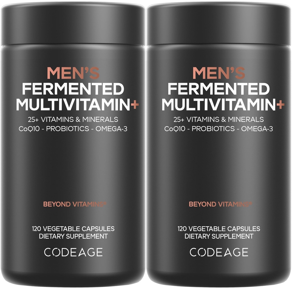 Codeage Men’s Daily Multivitamin – 25+ essentielle Vitamine & Minerals, Bio Ganze Lebensmittel, Probiotika, Omega-3, Zink, Vitamine A, B, C, D, E & K, 2 Pack