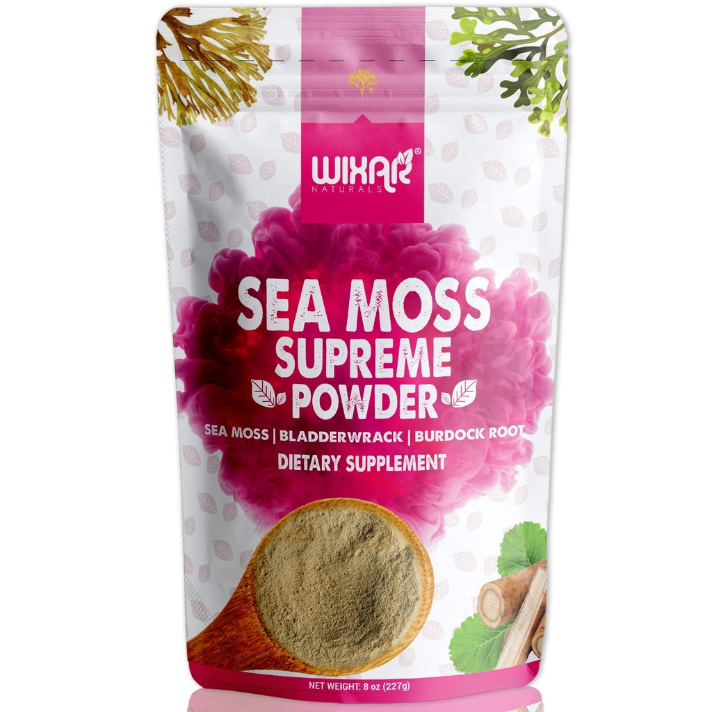 Wixar polvere di moss del mare selvatico – (8 once) – Moss naturale del mare irlandese e la vescica con polvere di burdock - supporto della tiroide, pelle sana, Keto Detox, integratori di alcalina di supporto congiunto