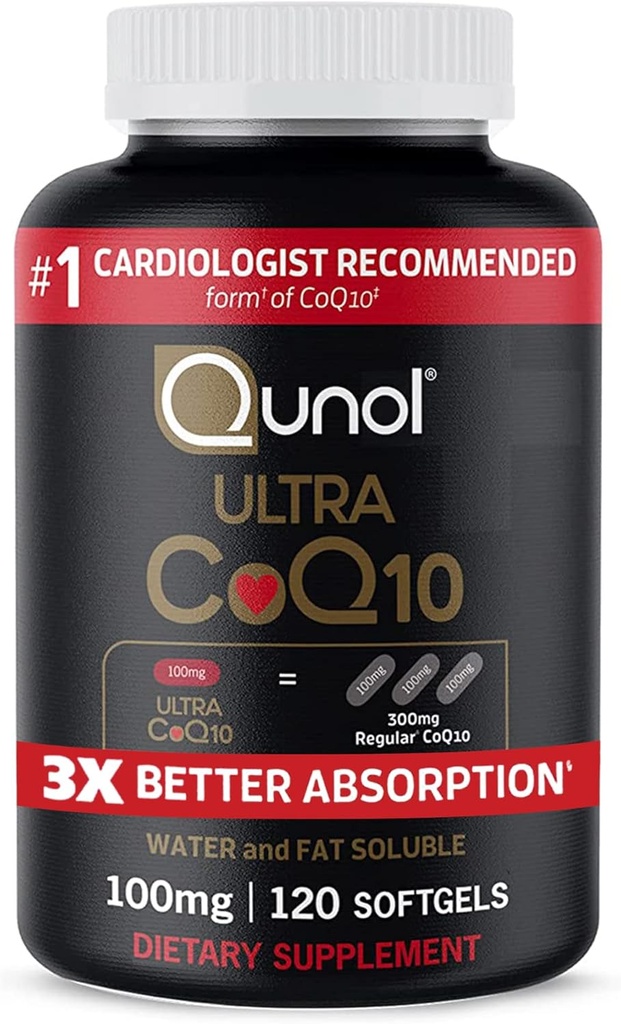 Qunol CoQ10 100mg Softgels, Qunol Ultra CoQ10 100mg, 3x Migliore Assorbimento, Antiossidante per la salute del cuore e la produzione di energia, Coenzyme Q10 Vitamine e Supplementi, 120 Conteggio (Pack of 24)