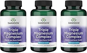 Swanson Triple Magnesium Complex - Mineralische Ergänzung - Natürliche Unterstützung - Mit Citrat, Oxid & Aspartate - (100 Kapseln, 400mg jedes, 3 Packung)