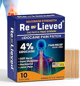 Rilievi 4% lidocaina patch massima resistenza - Alluminio-Free, Water Resistant e USA Made -Superior Sticking Pain Relief Patches Relief Allevia rapidamente schiena, articolazioni e muscolo Pain-3x6 pollici (10 Conte)