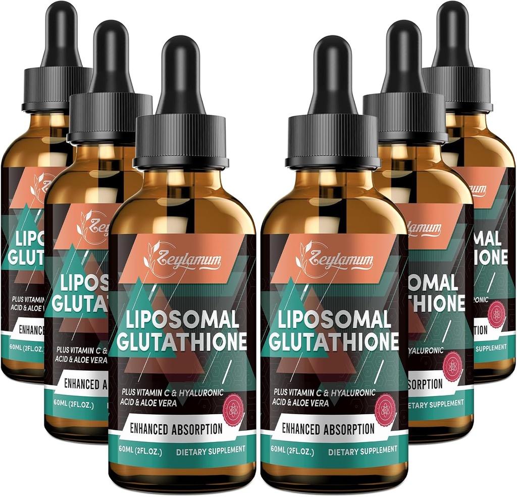2000MG Glutathion liposomique gouttes liquides, ultra haute absorption, désintoxication naturelle, système immunitaire et peau Supprot*, L-Glutathion, vitamine C et acide hyaluronique, capsules Alternative, 12.12 OZ