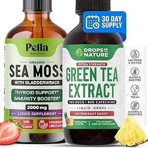 PELLA NUTRITION Sea Moss Organic Liquid Drops | Gocce di Nature Green Tea Extract | Bundle