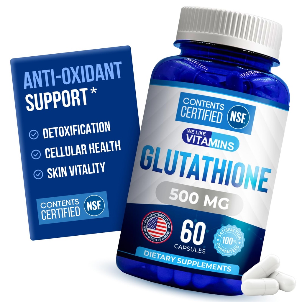 Ci piacciono le vitamine NSF Certified Glutathione Supplement 500mg - 60 Capsule di L-Glutathione Ridotto per Antiossidante e Supporto Immune - Prodotto negli Stati Uniti