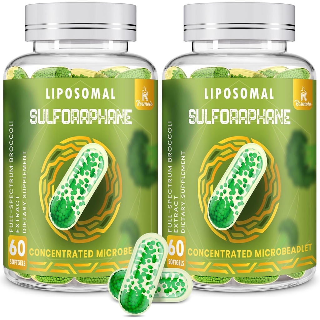 800 MG Sulforaphane liposomique, puissant double-livraison pour l'absorption maximale et la puissance, extrait de brocoli à spectrum complet, antioxydant et supplément hépatique, 120 Softgels