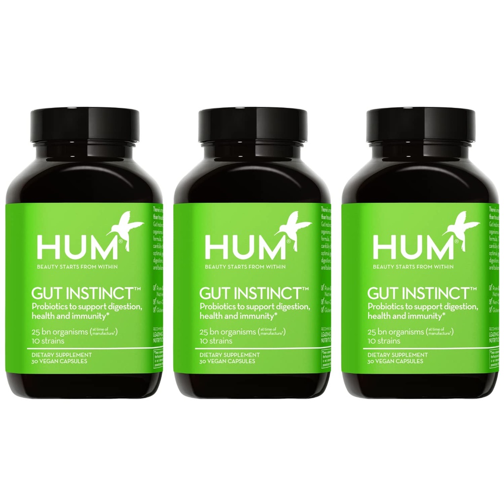 HUM Gut Instinct Daily Probiotics for Women and Men, Digestive Health, Lactobacillus, Bifidobacterium Strains for Immune Support, Probiotic Supplement for Healthy Gut Diversity, 90 Capsule