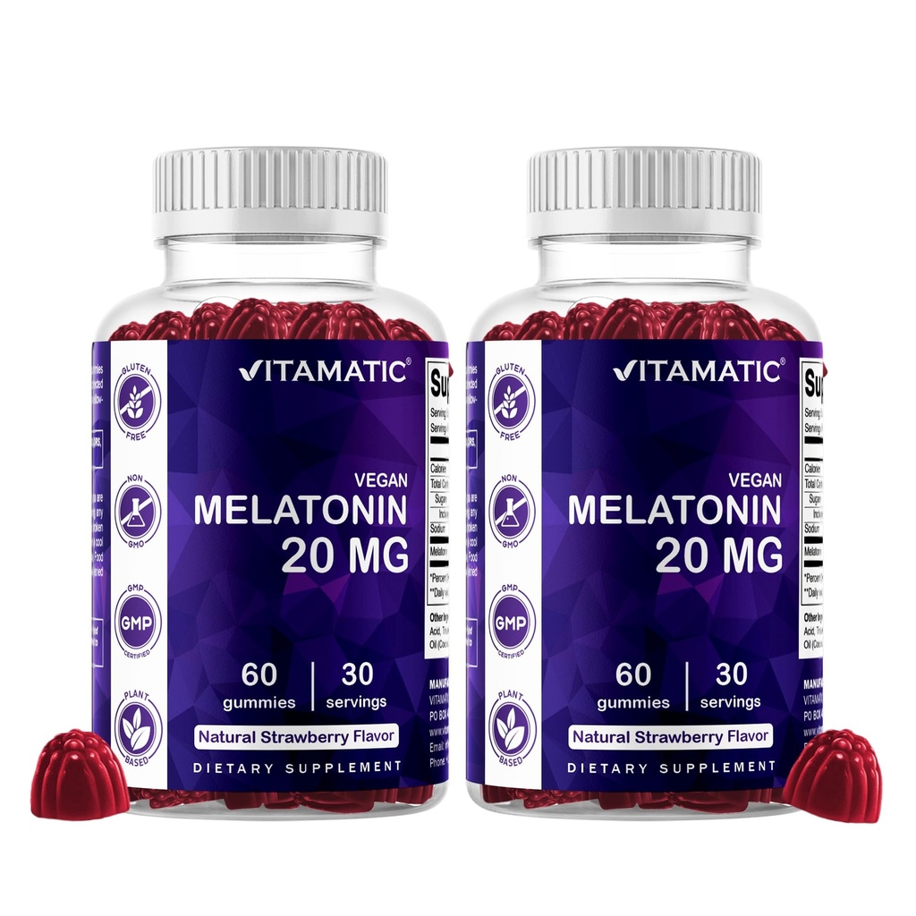 Vitamatic Melatonin 20mg Gummi für Erwachsene, 30 Servierungen - 60 Count - Non-Habit Forming Supplement (Pack von 2)