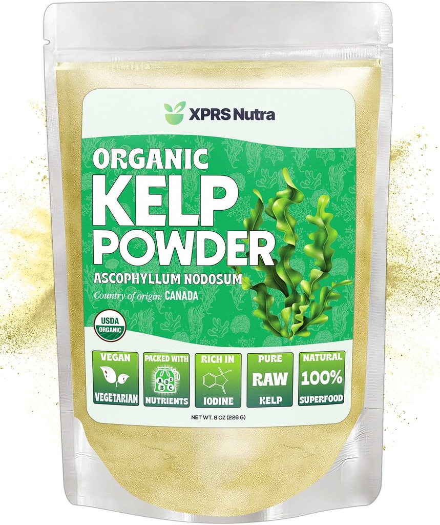 XPRS Nutra Organic Kelp Powder (Ascophyllum Nodosum) - Seaweed Powder Rich in Jod, Immune Vitamine und Mineralstoffe - Nahrungsgehalt Meer Kelp Supplement Vegan Superfood für Hautpflege (8 oz)