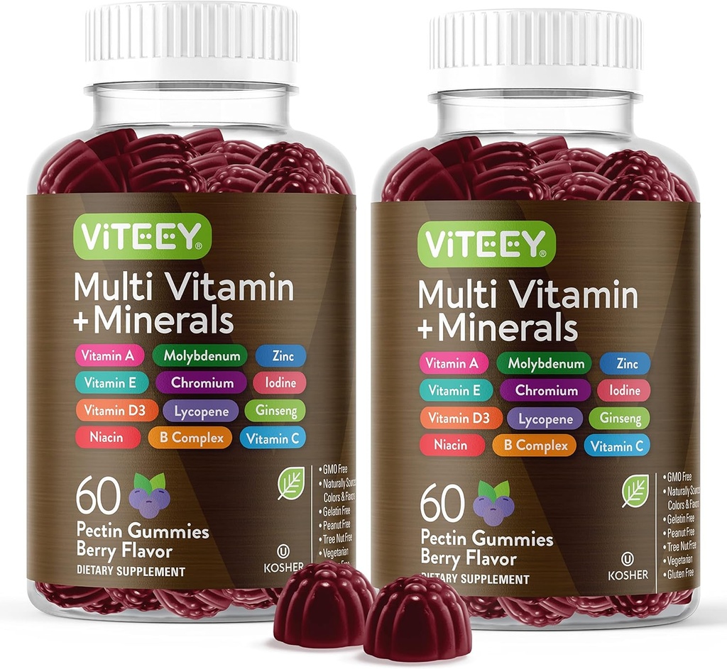 Multivitamin-Gummien Vitamine für Erwachsene & Teens - Immun-Support-Gummien - 12 Tägliche Vitamine & Minerale mit Vitamin C, D3, E, A, Zink &amp; Mehr - Vegetarisch, Glutenfrei - Kaubare Beere Flavored Gummy