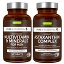Multivitamina e minerali per gli uomini + Astaxantina Complesso Vegan Bundle, rilascio prolungato Multivitamina + 4 mg H. Pluvialis Natural Astaxanthin, di Igennus