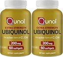 Qunol Ubiquinol CoQ10 200mg Softgels, Ubiquinol 200mg - Forma attiva di Coenzyme Q10, Antiossidante per la salute del cuore - 60 Conte (Pack of 2)