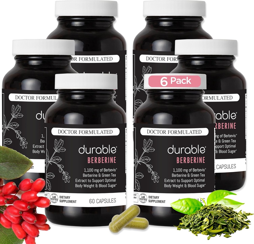 Berberine durable - 1 100 mg Berbevis Berberine normalisée avec la technologie du phytosome 10x Meilleure absorption pour le poids et le métabolisme Formulé pour les adultes fabriqués aux États-Unis - 180 jours d'approvisionnement (360 capsules)