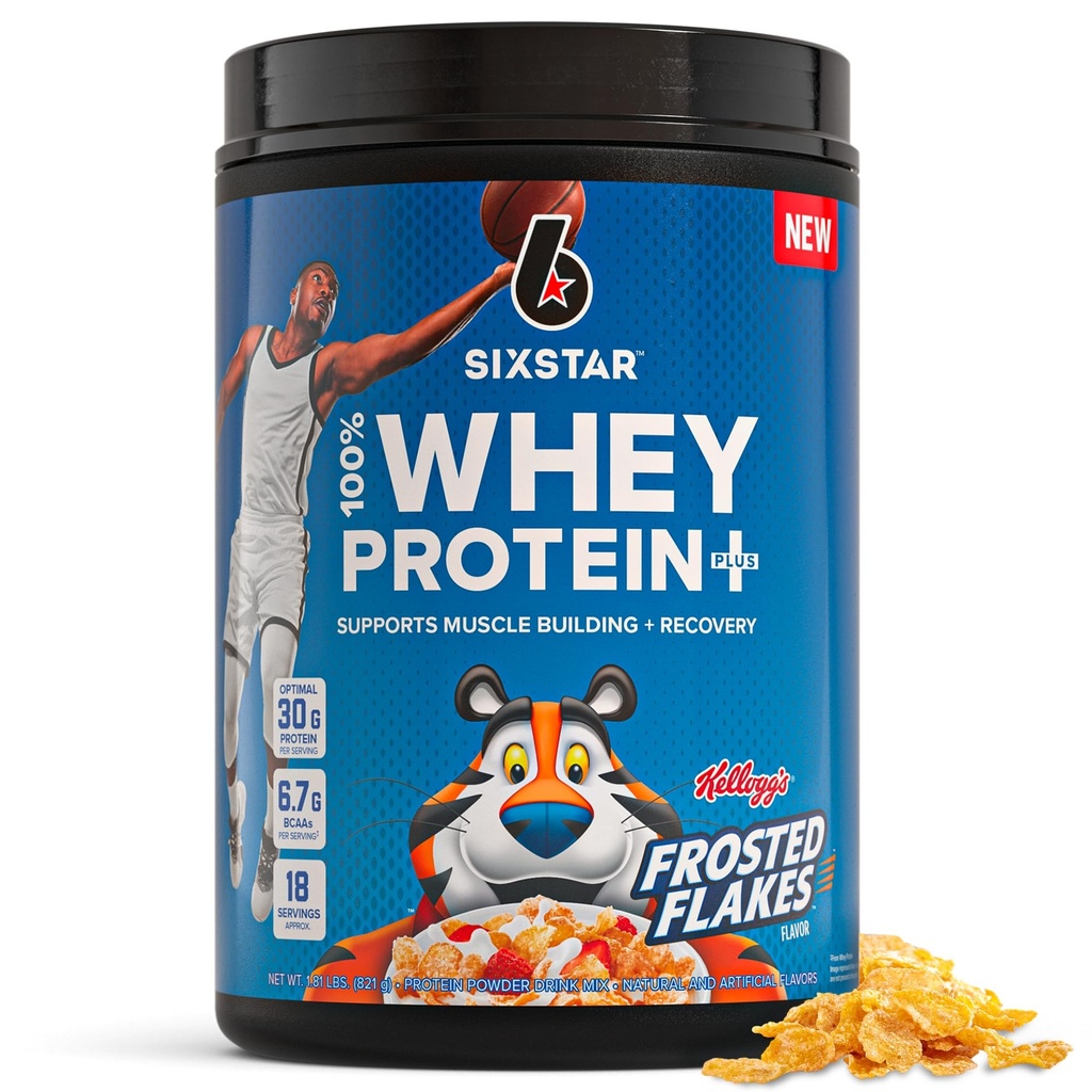 Six Star Whey Protein Powder Plus - Muscle Building & Recovery Formula with Whey Isolate Powder, BCAAs, 30g Protein, Immune Support - Post-Workout Supplement - Kellogg Frosted Flakes Flavor, 1.8 lbs