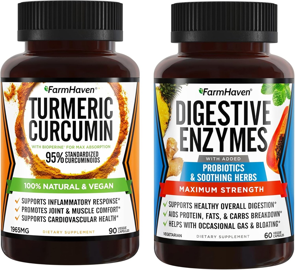 FarmHaven curcumina currica con pepe nero e enzimi digestivi con 18 Probiotici & Erbe