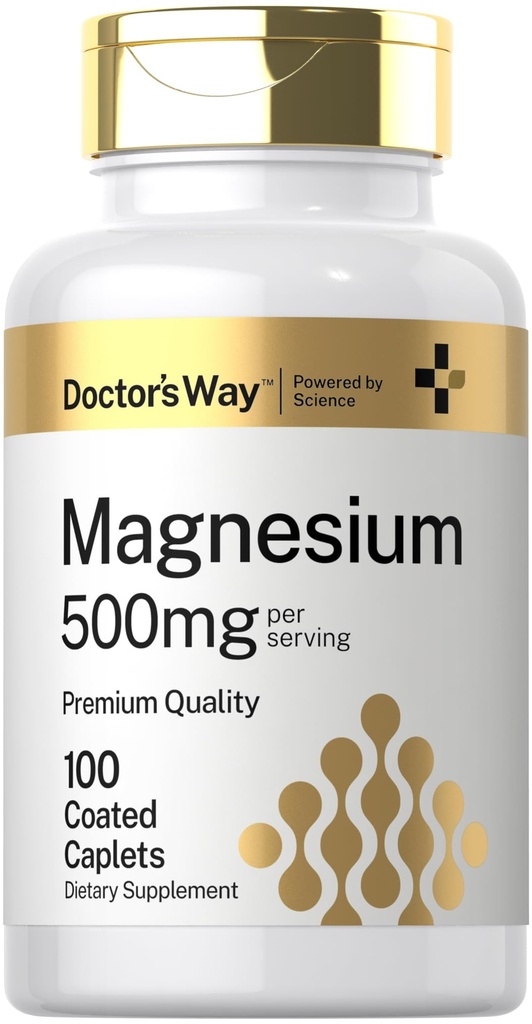 Doctor's Way Magnesium Supplement 500mg | 100 Coated Caplets | Magnesiumoxid | Vegetarisch, Non-GMO, Glutenfrei