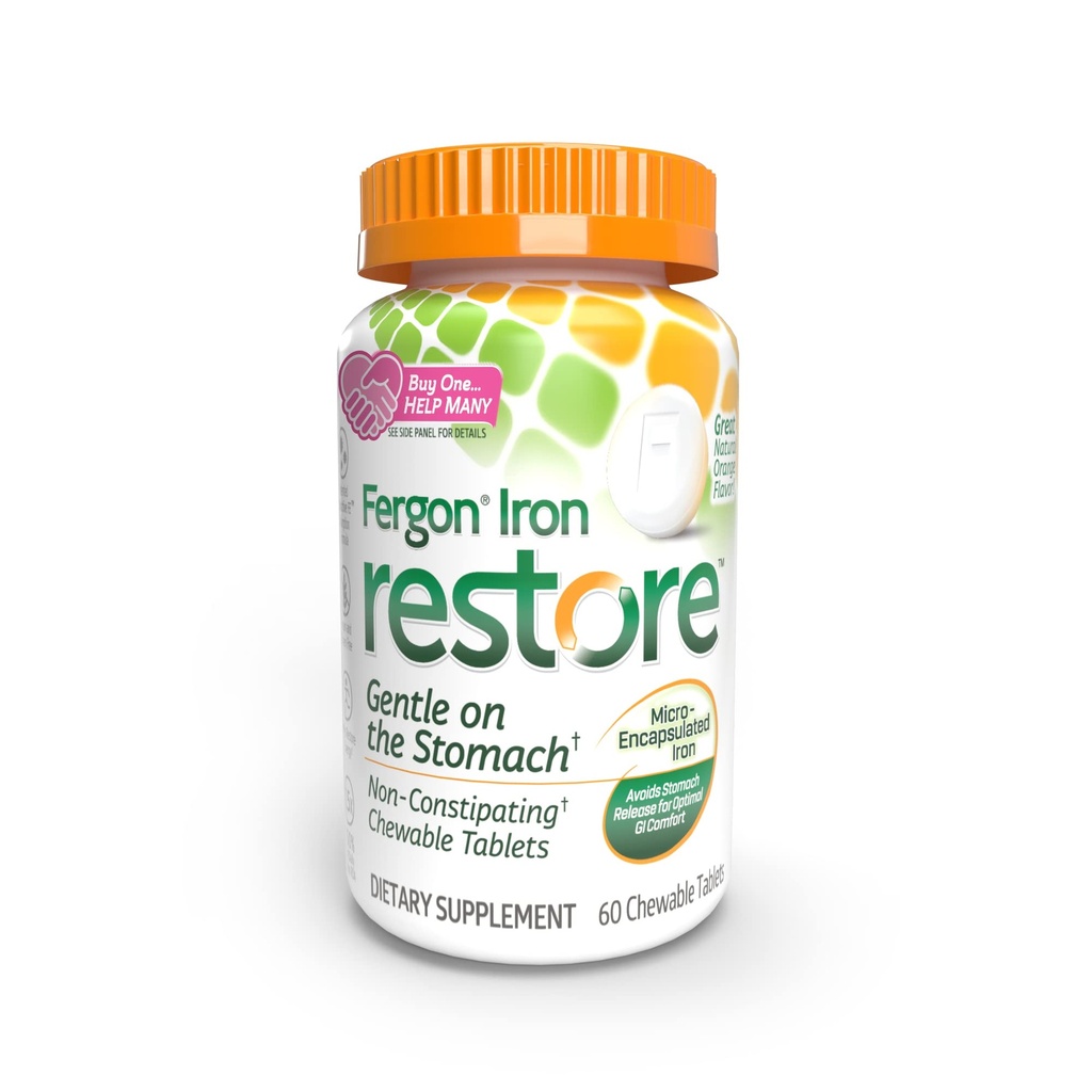 Fergon Iron Restore Kautabletten - Gentle on Stomach, Non-Constipating - 27mg Iron for Energy Support – 60 Tablets