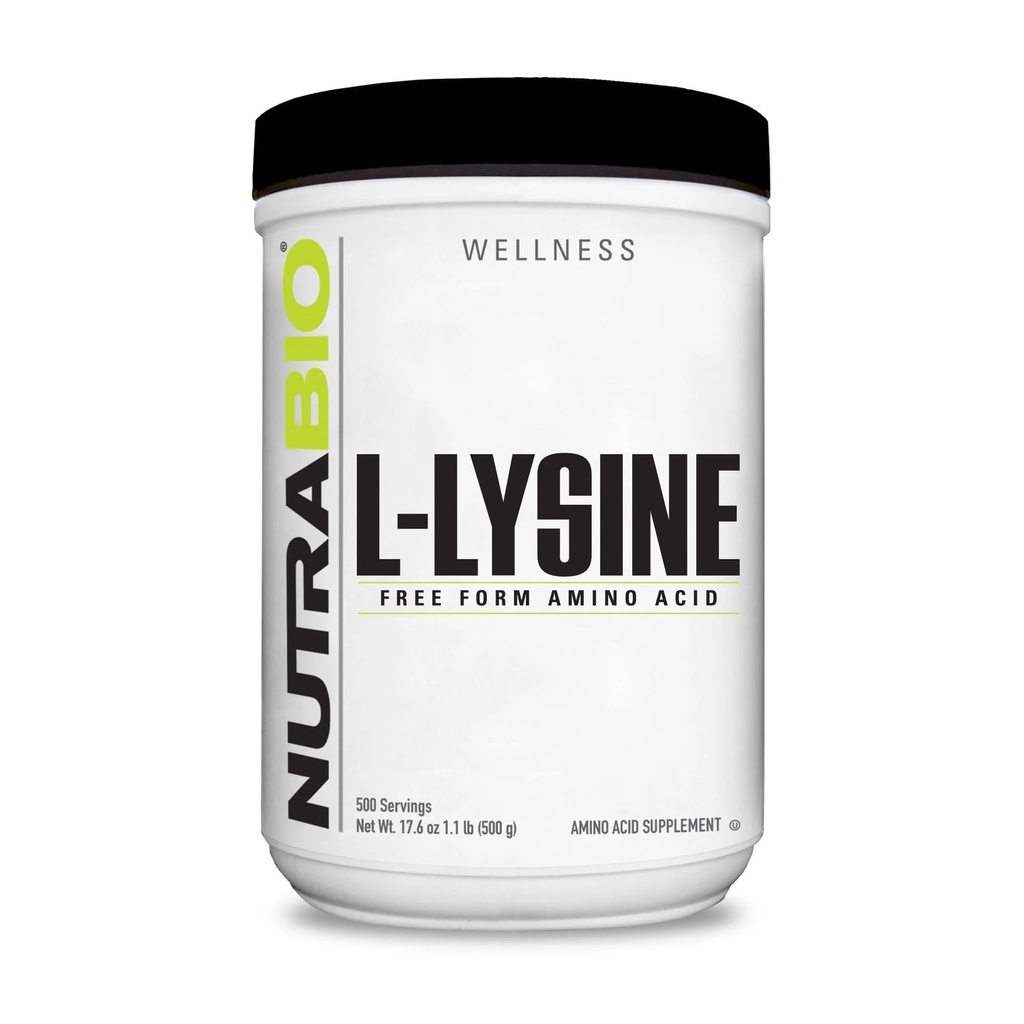 NutraBio L-Lysine Powder 500g – Essential Amino Acid for Protein Metabolism, Collagen Support, & Immune Health – Pure, Unflavored, Non-GMO, Vegan- 500 Servietten