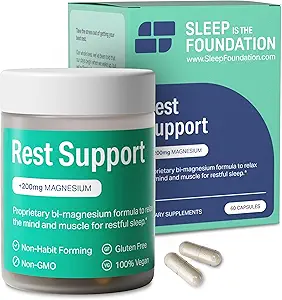 Supporto a riposo Magnesio Supplemento - Magnesio per il sonno - Non-Habit Forming Sleep Aid con Magnesio Glycinate & L-teanina, 60 capsule - by Sleep è la Fondazione