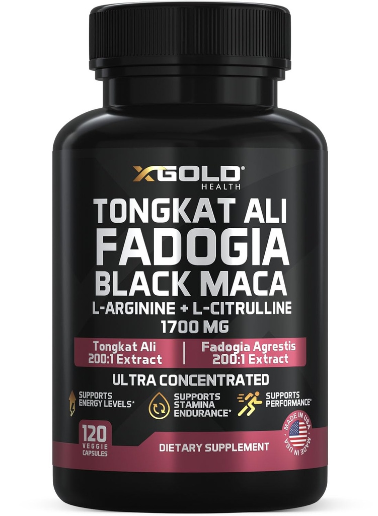 X Gold Health Tongkat Ali + Fadogia Agrestis + Black Maca – Energie, Vitalität & Stamina Booster für Herren & Frauen Made in USA