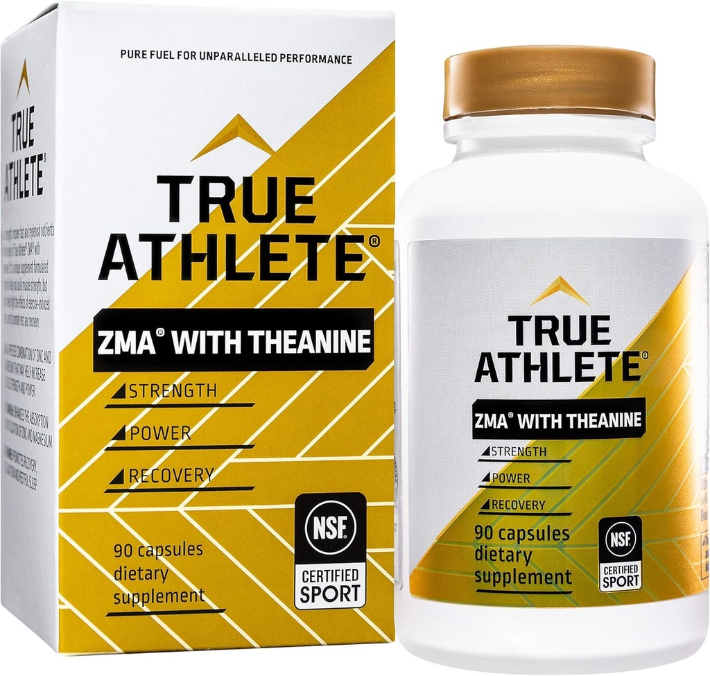 True Athlete ZMA con Theanine – Supporta il recupero del muscolo, la resistenza e il sonno – Zinco, Magnesio, Vitamina B6 & Theanine Formula per il rilassamento e le prestazioni (90 capsule)