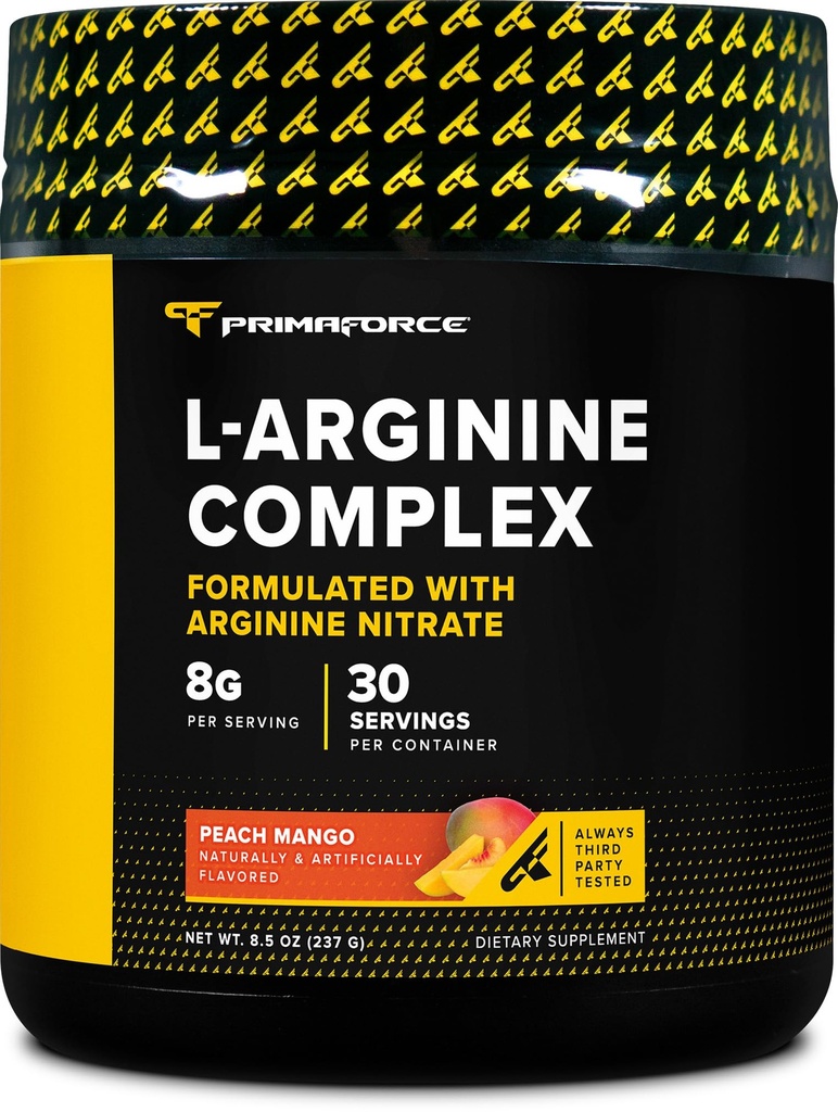 Primaforce L-Arginine complexe poudre (30 portions par bouteille de pêche Mangue) puissant supplément de construction de protéines pour des gains maximums