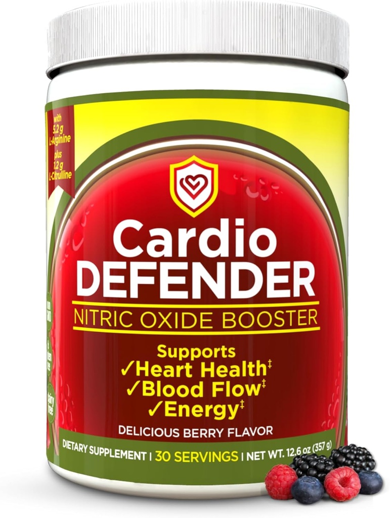 Nitric Oxide Booster Powder – L-Arginina 5.200mg + L-Citrulline 1.200mg – Miscela di bevanda di salute del cuore - Salute del cuore, Flusso di sangue, Energia, Endurance - Polvere di L-Arginina con aroma di bacche