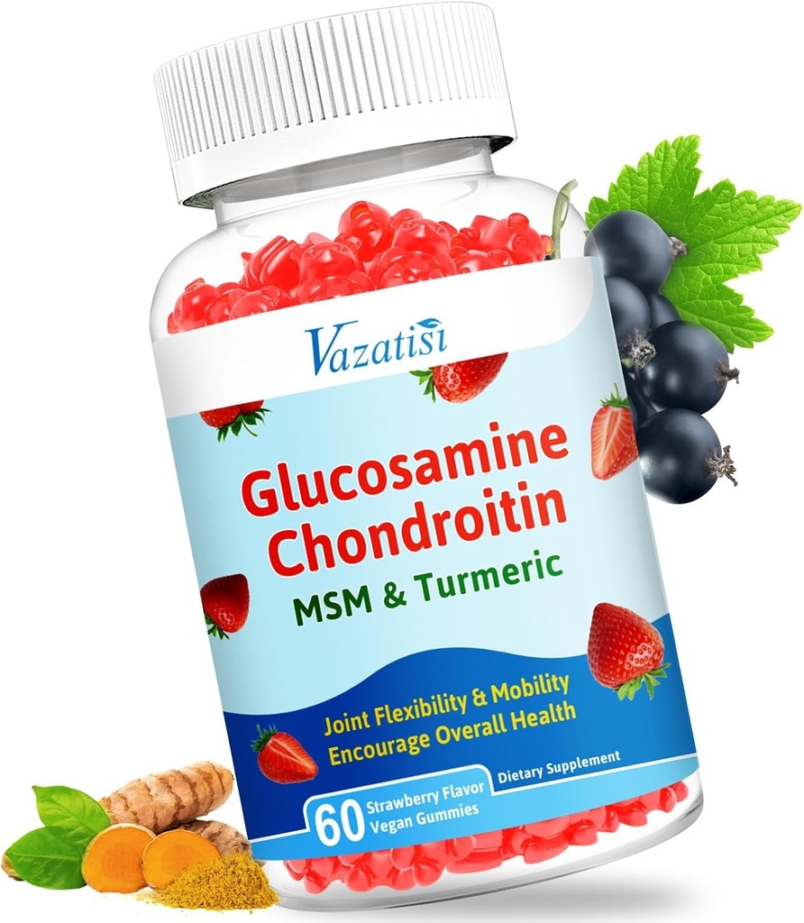 High Bioavailable Glucosamine Chondroitin Gummies with Turmeric & MSM, Boswellia -Joint Support Supplement - Cartilage Support, Flexibility & Strength - 60 Gummies