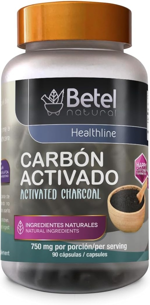 Betel Natural Carbon Activado Capsulas - Activated Charcoal 90 Capsules