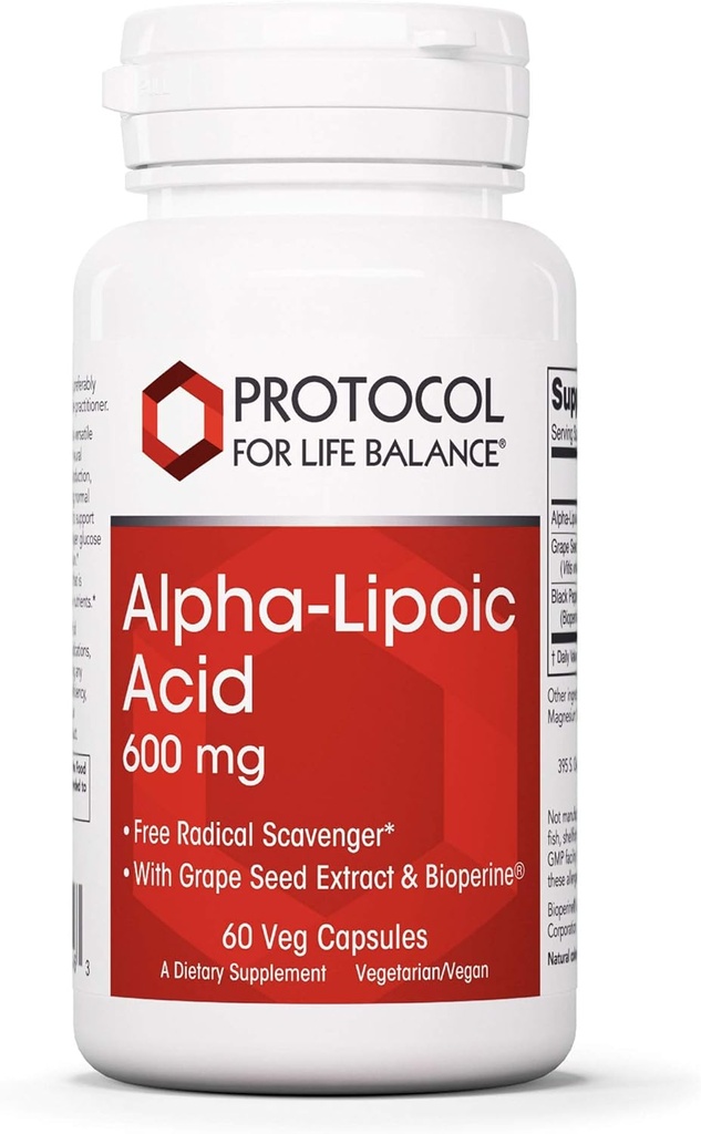Protocole Alpha acide lipoïque 600mg - Extrait de graines de raisin et biopérine - 60 capsules de légumes