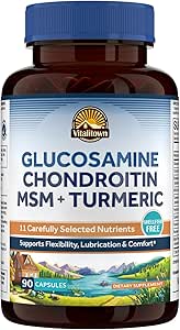 Vitalitown Glucosamine Chondroitin MSM, Turco, Collage, Acido ialuronico, Boswellia, Quercetin, Formula 11-in-1, Glucosamine Sulfate 1500 mg, No Shellfish, Flessibilità & Comfort, 180 Caps