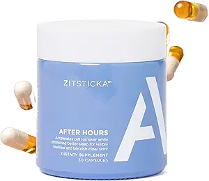ZitSticka Vitamina Acne Supplemento per Cystic Acne w/ 30 Caps naturali per le donne e gli uomini, Integratori per il supporto ormonale, Chiarezza della pelle, Spot scuri - Dermatologo Testato (Dopo Ore Ceramides)