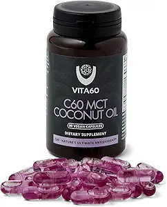 C60 capsule di olio | Vitalità e supporto antiossidante di Età-Defying | 99,99% puro solvente C60 | Olio organico | Vegan Friendly | Servizio clienti superiore (olio di cocco)