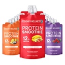 Designer Wellness Protein Smoothie, Real Fruit, 12g Protéines, Faible Carb, Zéro Sucre ajouté, Sans gluten, Non-OGM, Pas de Couleurs artificielles ou d'arômes, Lot de variétés, 12 Compte