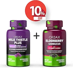 ORZAX Milk Thistle Plus con Dandelion e Artichoke 120 Capsule Vegabili e Capsule Elderberry 2000mg Sambucus, Bundle