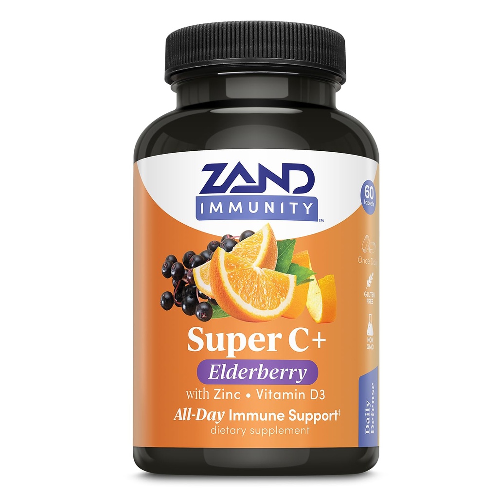 Zand Immunität Super C+ mit Elderberry, All Day Immune Support, 1000mg PureWay-C Vitamin C Plus Zink & Vitamin D-3, Enhanced Absorption, 60 Tabletten, 30 Portionen
