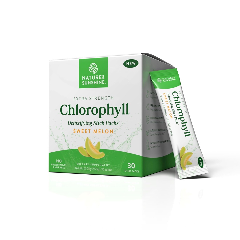 Nature's Sunshine Chlorophyll Stick Packs: Supercharge Your Detox and Boost Gut Health in bequemen, leckeren Stick Packs (Sweet Melon)