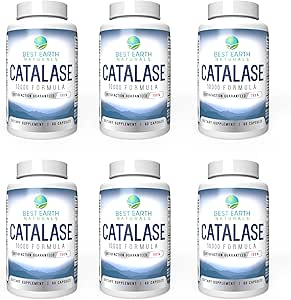 Top Earth Naturals Six Pack de Catalase 10 000 Formula Enzyme Supplément avec Saw Palmetto, Biotin, Fo-Ti, PABA - Suppléments capillaires pour cheveux forts - 360 Capsules (180 jours d'approvisionnement)