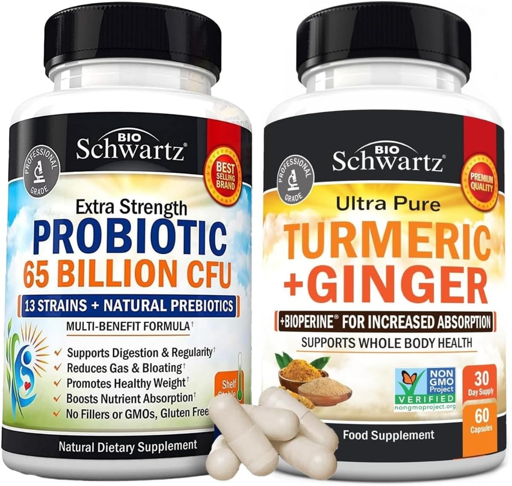 Organic Turmeric Curcumin und Ginger Supplement (1 Monat Versorgung) Plus 65 Billion CFU Daily Probiotic Supplement (1 Monat Versorgung)