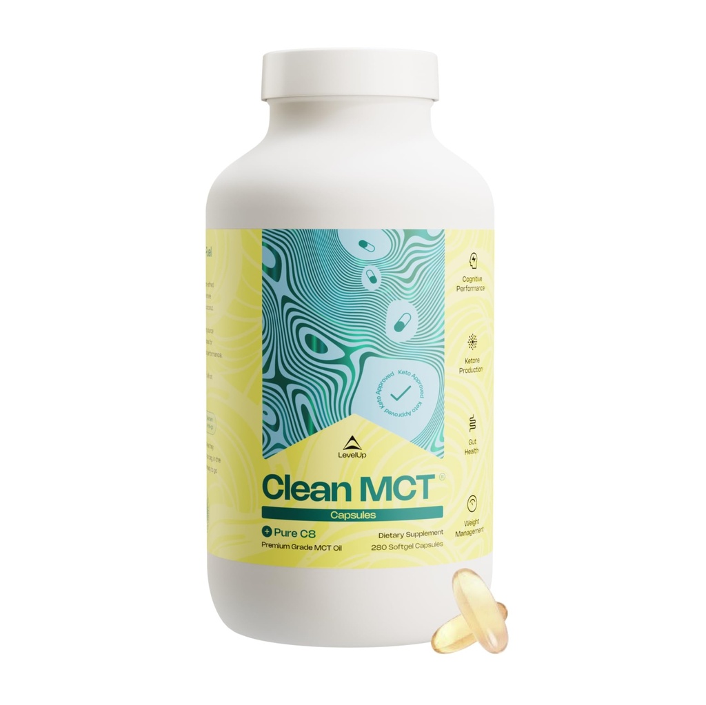 LevelUp Clean MCT Öl Kapseln - 100% Caprylic C8 für Energie, Fokus, Gewichtsmanagement, Gut Health, Gehirn Superfuel - Keto Ergänzung für Ketogenic Ernährung und Ketone - Non-GMO (280 Count)