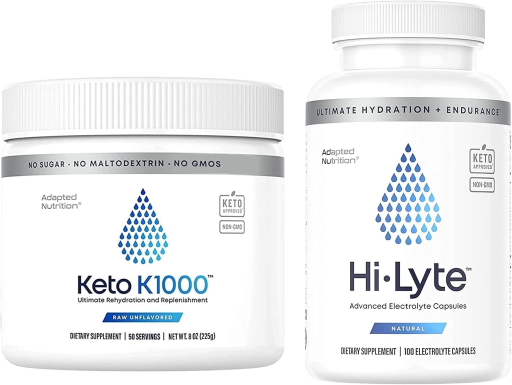 Hi-Lyte Keto K1000 Elektrolytpulver | Hydration Pulver Getränke Mix | Raw Mineral Flavor, No Stevia | 50 Serviergeräte | Plus Elektrolyt Ersatzkapseln für schnelle Rehydrierung