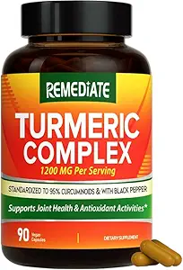 Kurkuma Curcumin, 1200 mg Kurkuma-Root-Extrakt & Pulver, Standardisiert auf 95 % Curcuminoide, High Potency Joint Health Support, verbesserte Absorption mit schwarzem Pfeffer, 90 Vegan Caps