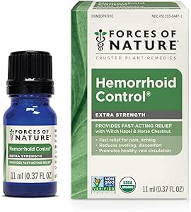 Forces de la nature Traitement hémorroïde, extra-résistance 0,37 Fl Oz, Médecine homéopathique biologique et huiles essentielles, Hémorroïde soulagement de la douleur, démangeaisons, gonflement, douleur et malaise