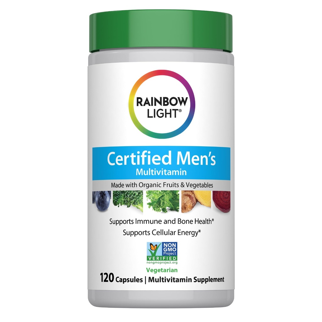 Luce arcobaleno Multivitamina per gli uomini, Vitamina C, D & Zinc, Probiotici, Multivitaminico maschile Fornisce Immune ad alta potenza, Cuore, & supporto al fegato, Non OGM, Vegetariano, 120 compresse