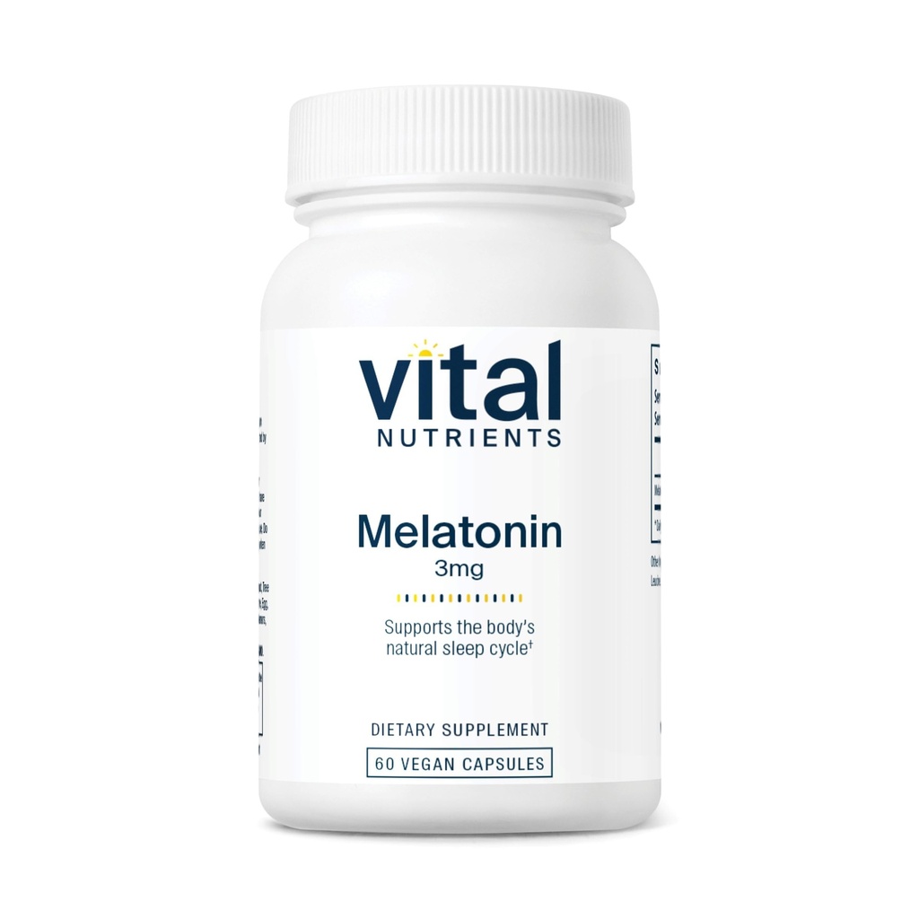 Vital Nutrients Melatonin 3mg | Vegan | Melatonina Low-Dose | Supplemento di sonno per sostenere il ciclo naturale di sonno del corpo* | Gluten, Dairy, Soy Free | 60 capsule