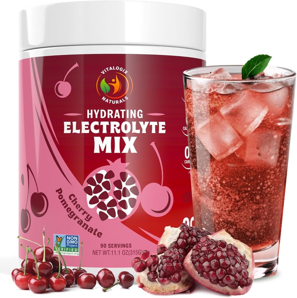 Polvere di elettrolito – Cherry Pomegranate Flavor | Miscela di idratazione senza zucchero con 6 elettroliti chiave per l'energia, Supporto di cravatta e recupero | Keto, Vegan, Fasting Friendly | Magnesio + Potassium