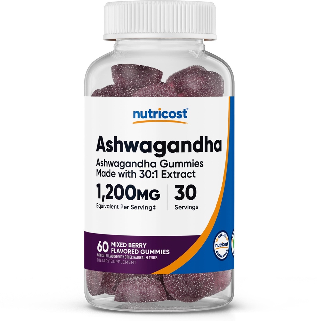 Nutricost Ashwagandha Gummies 1200mg Äquivalent Per Serving (Mixed Berry Flavor), 60 Gummie, 30 Servierungen