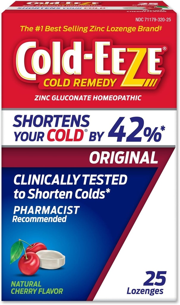 Kalt-EEZE Natürliche Kirsche Zink Lozenges, Homöopathische kalte Remedy, Reduziert Dauer der Common Cold, Sore Throat, Husten, Congestion und Post Nasal Drip, 25 Count